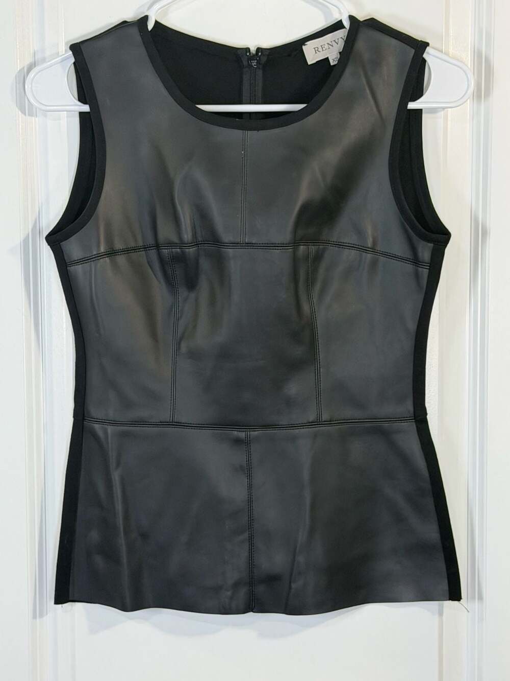 Renvy Black Faux Leather Front Sleeveless Paneled Top Size XS